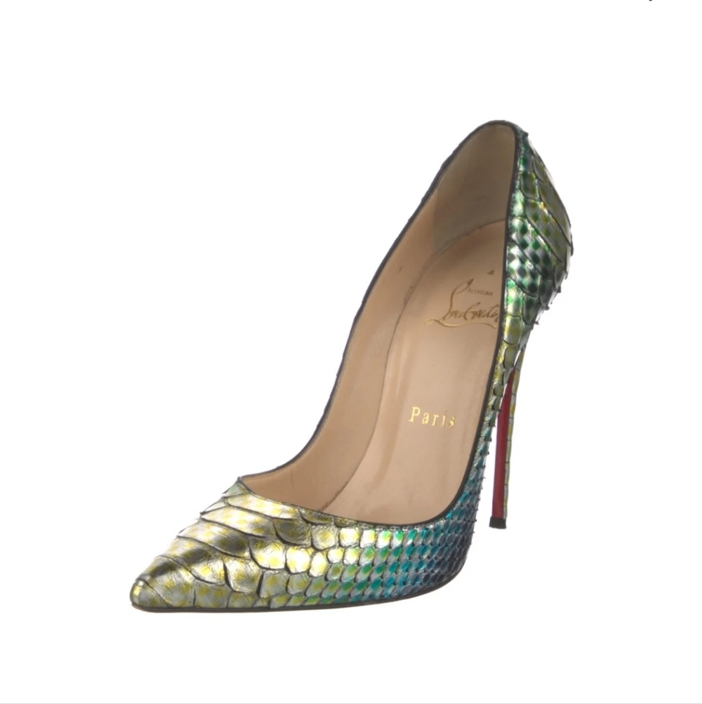 Christian Louboutin Iridescent Green and Gold Heels